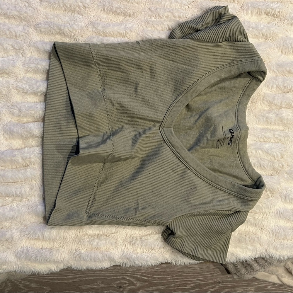 Garage Green Fitted Ribbed T-Shirt